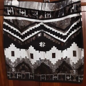 Express Black and Silver Patterned Mini Skirt Size SMALL